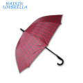 Business Check Design PG Fabric China Factory Walking Stick Curved Handle Automatic Subway Oversize Large Men's Rain Umbrella